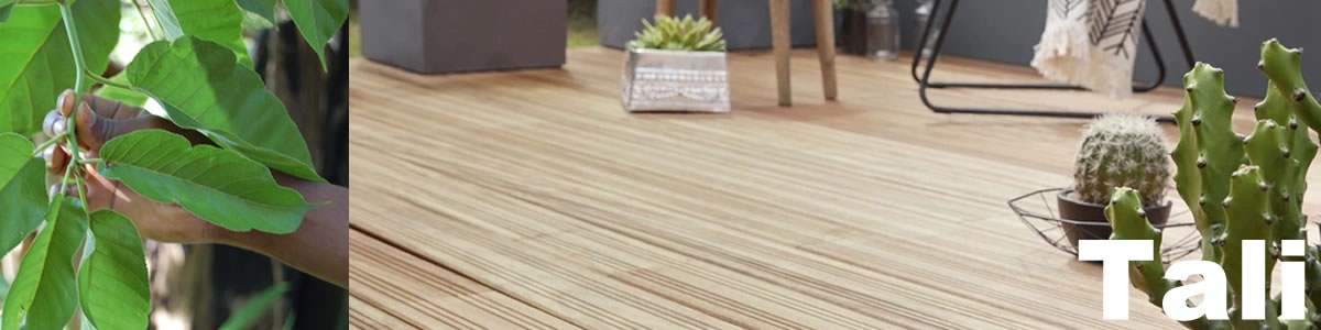 Lame de terrasse en tali africain (Erythrophleum suaveolens) — classe 4, brun orangé, fortes épaisseurs, prix accessible