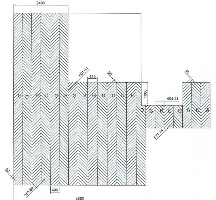 Plan de calepinage parquet point de Hongrie — exemple réel